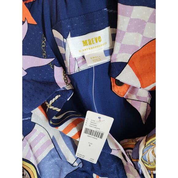 NWT Anthropologie Maeve Women's Scarf-print Mini Shirtdress Size S Navy #8F413 - Picture 7 of 13